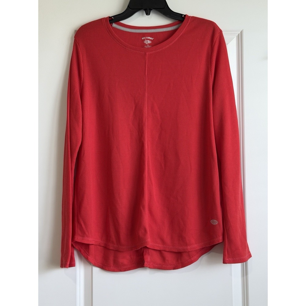 Reel Legends Women's Red Orange Waffle Knit Polyester Long Sleeve Shirt Size XL